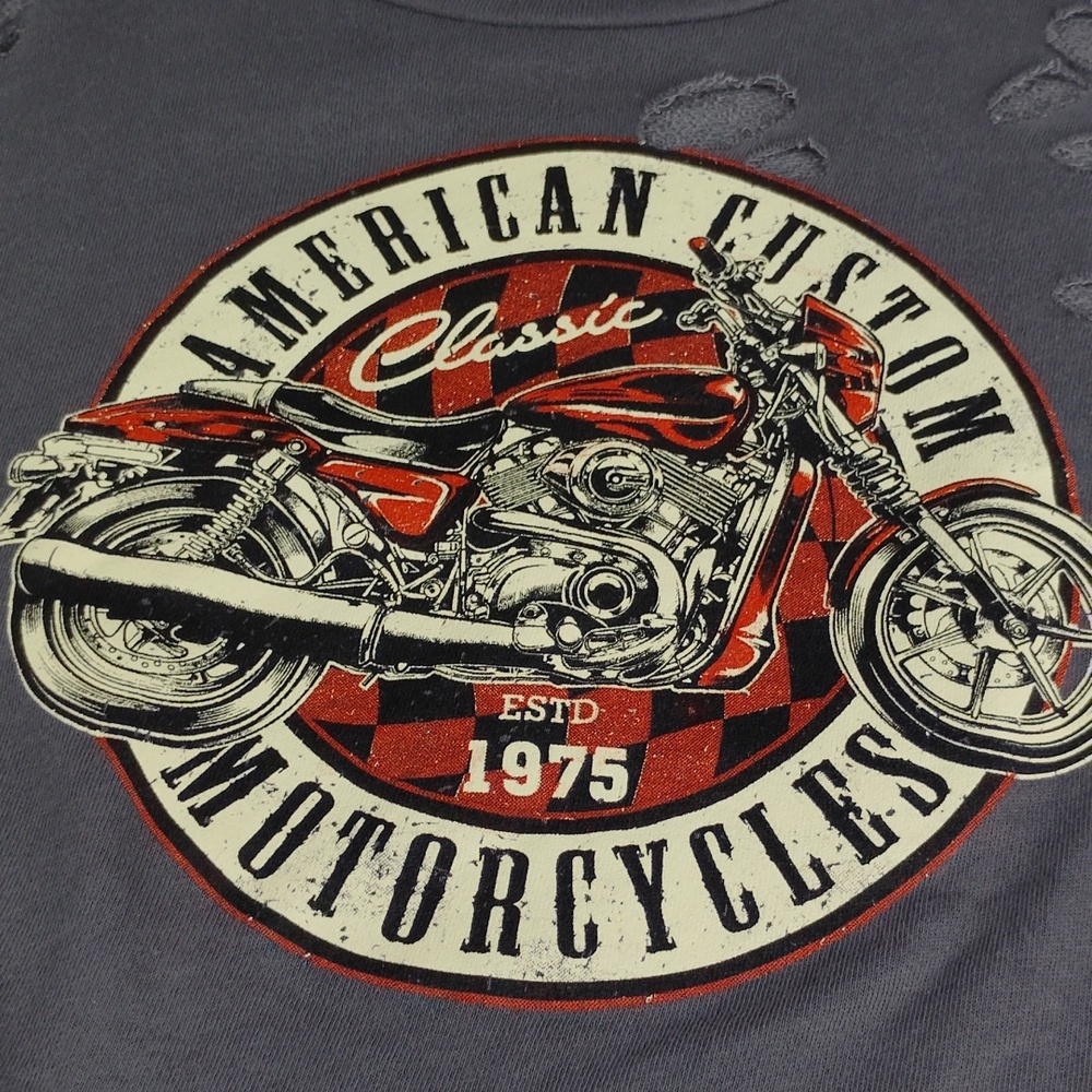 Windsor Distressed Grey Motorcycle Graphic Cropped Sweatshirt - Picture 7 of 14